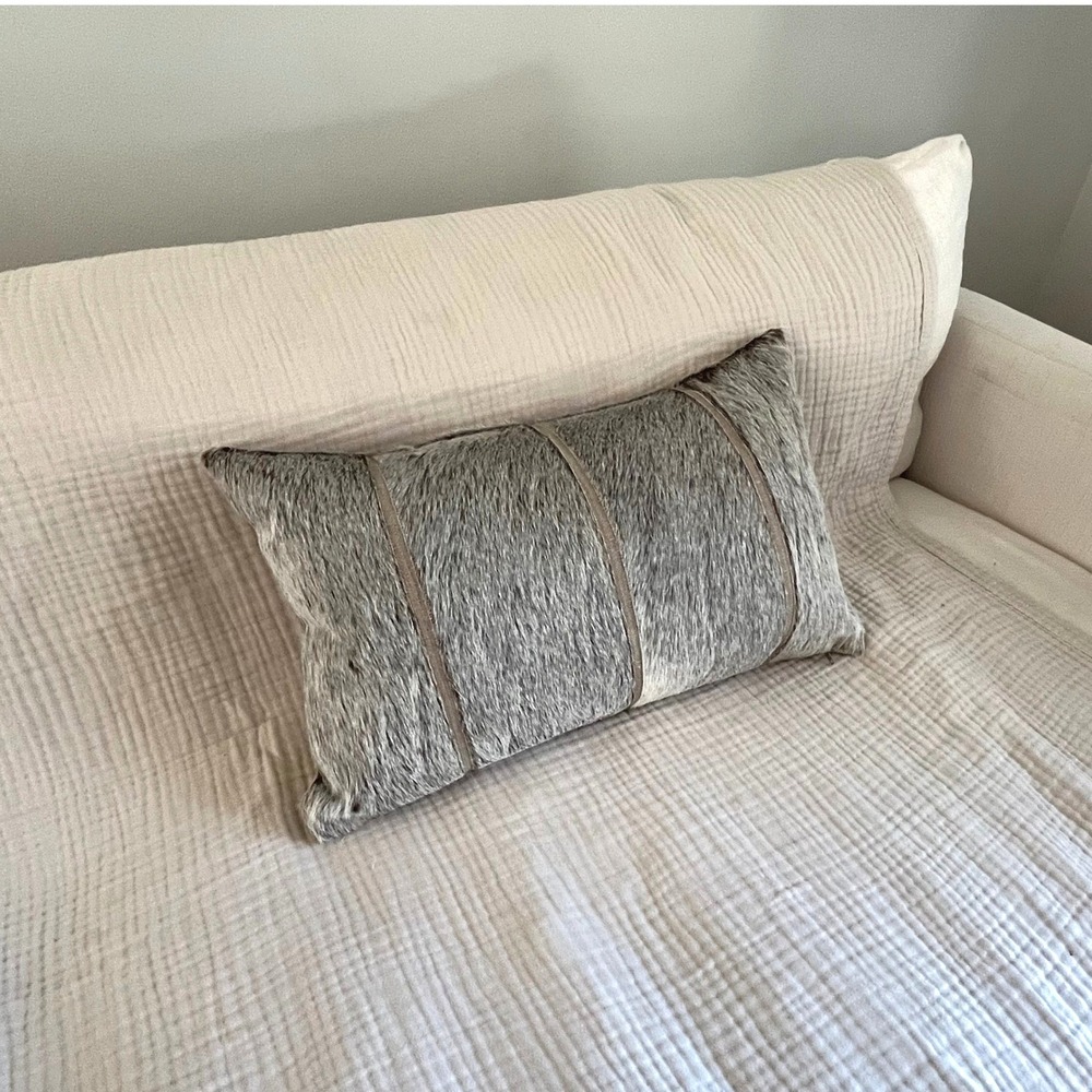 Arhaus Channel-Stitch Real Hide Lumbar Pillow Cover & Down Pillow Insert
